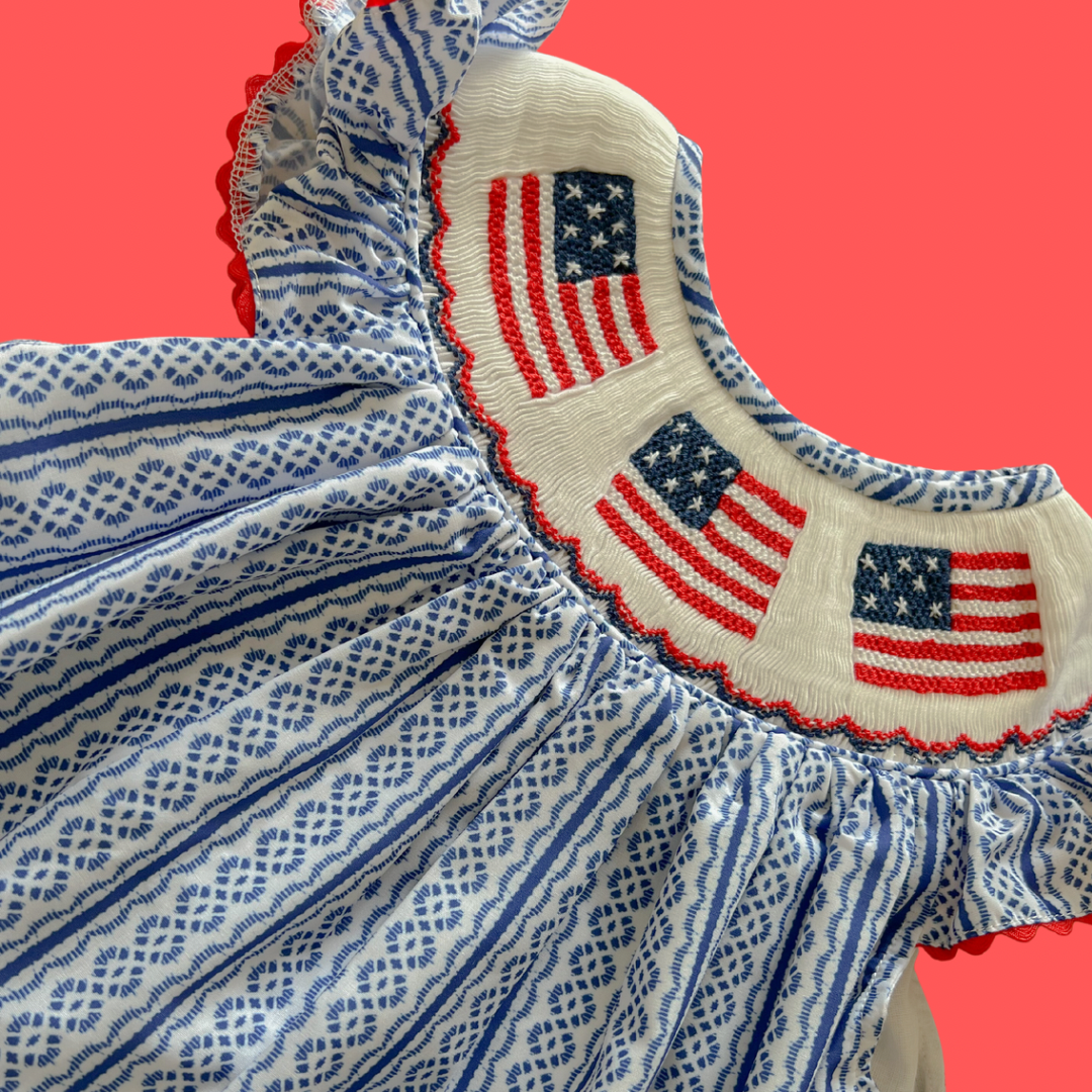 Red White and Blue American Flag Smocked Dress I Poppy Kids Co