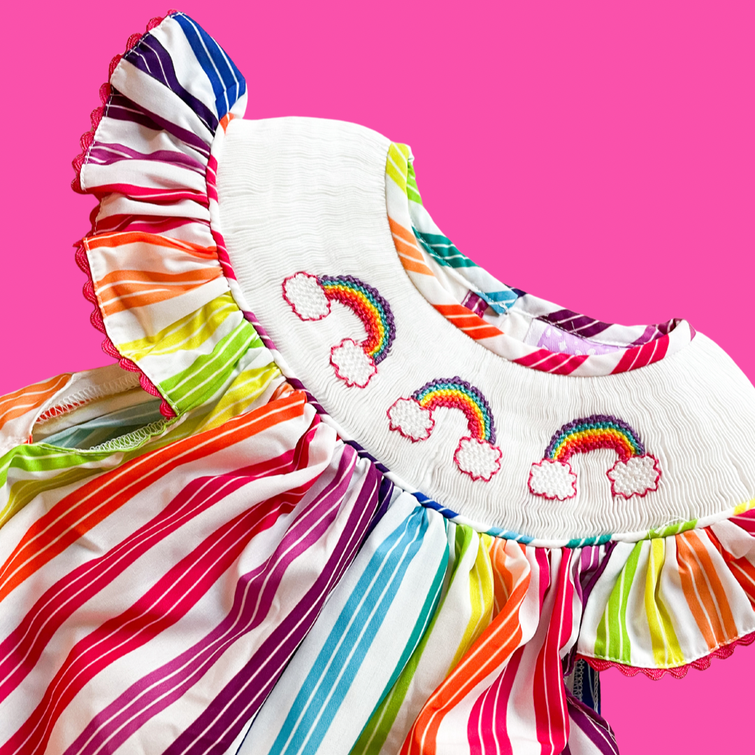 Striped Rainbow Smocked Dress I Poppy Kids Co