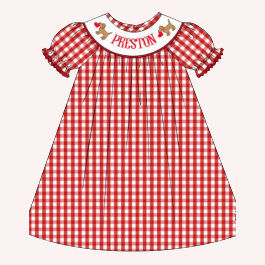 Personalized Red Puppy Love Dress PREORDER (Ships late December/Early January)
