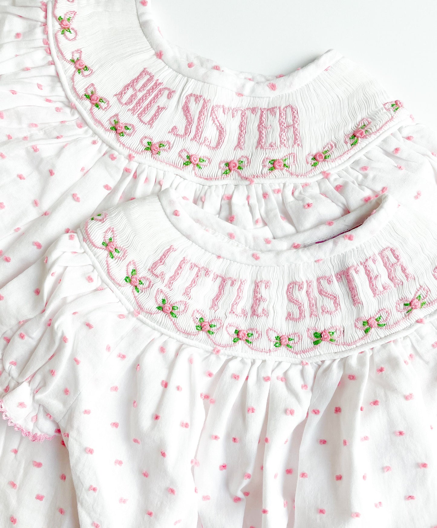 Big sister dress and little sister bubble with pink dots