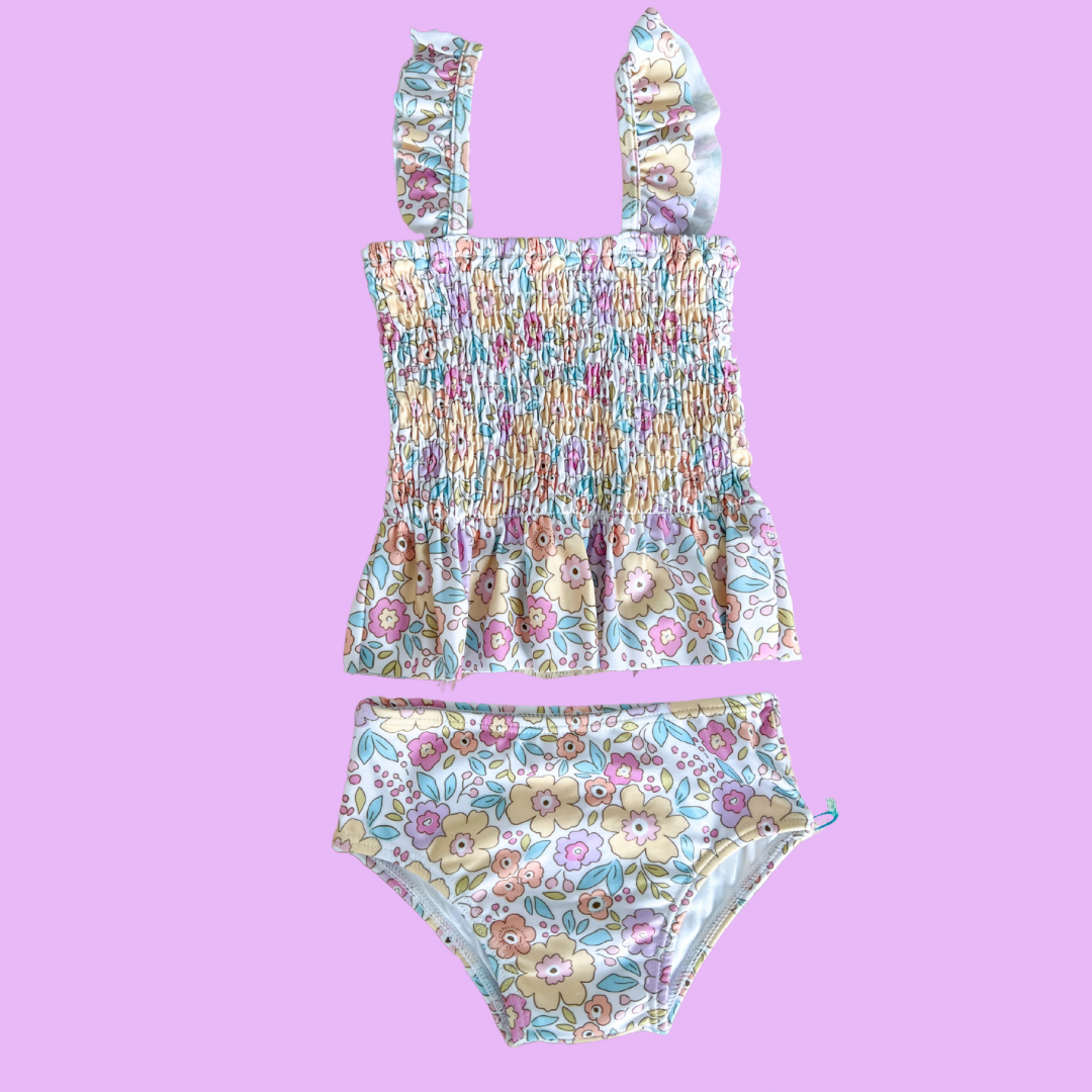 Yellow Floral Two Piece Swimsuit (FINAL SALE)